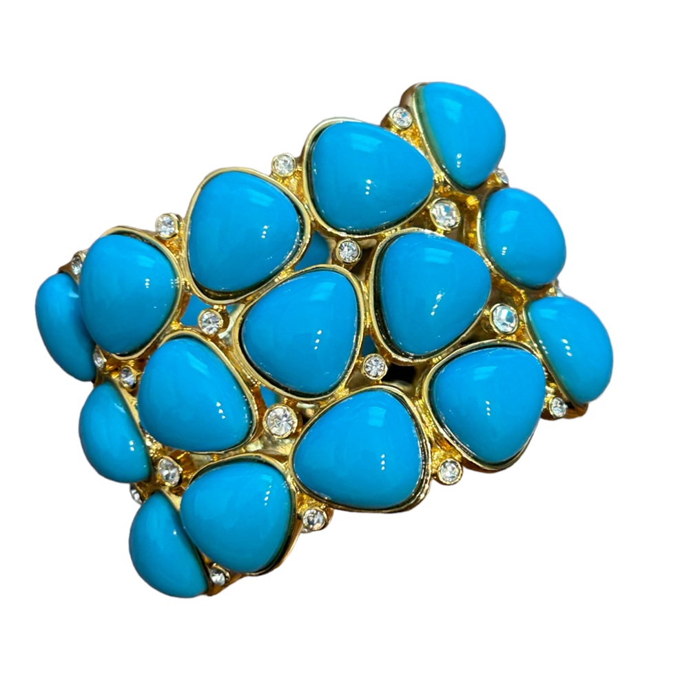 Kenneth Jay LANE KJL Cuff Turquoise Blue Cabochon Gold Tone Hinge Cuff Bracelet
